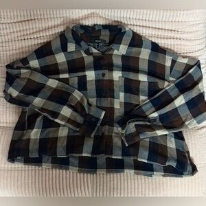 Forever 21 women’s Casual Plaid Shirt - Navy, Brown, and Gray